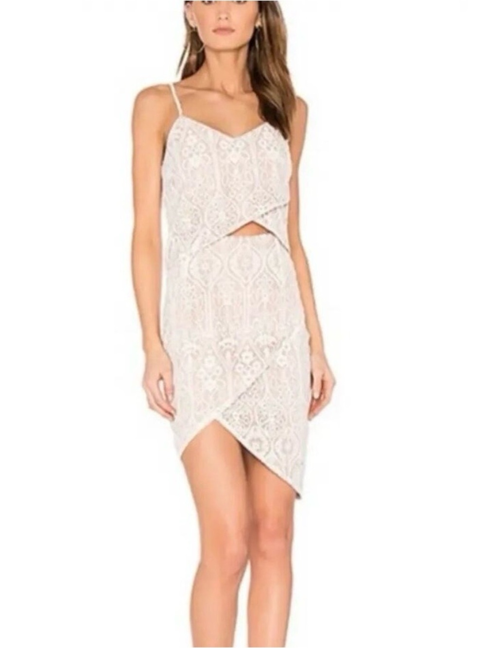 Elliatt White Lace Asymmetrical Cutout Mini Dress